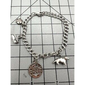 Vintage Sterling Silver Assorted Charm Bracelet Dog Sand Dollar 6.5”